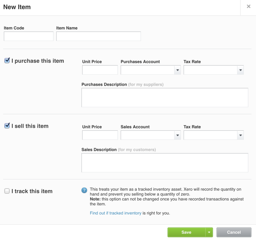 You can make an item part of tracked inventory simply by ticking the “I track this item” checkbox you see in the image above. That’s how you can begin to use Xero inventory management.