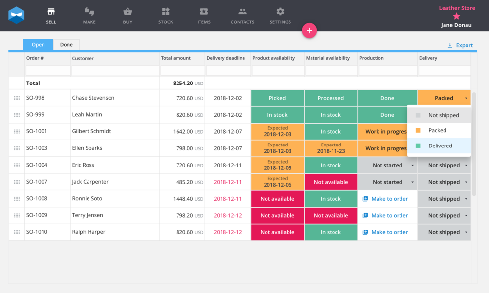 Katana’s visual dashboard allows you to see all of your products at once and decide on which work well together. You know which materials or products are available for each of your kitting bundles.