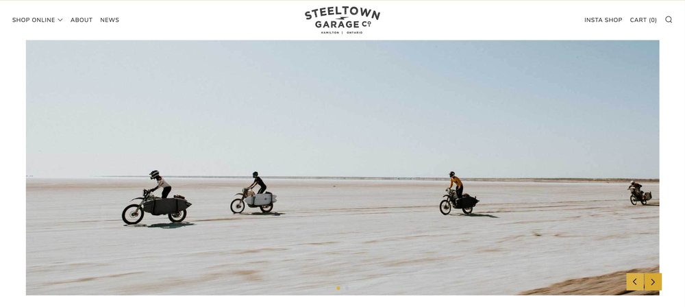 The Shopify slideshow images used by “Steeltown Garage Co” guys are simply stunning. Super stylish and show off the brand right off the bat. You don’t need to think long and hard to read any messages here, just breathe that sleek air.