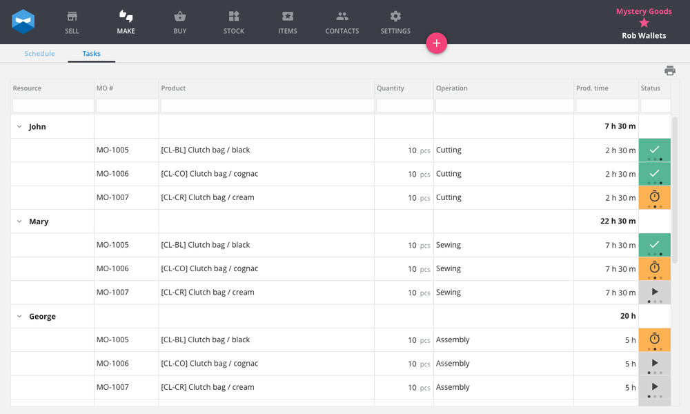 An example task like a make to order or make to stock workflow will look like whilst using a smart workshop software.