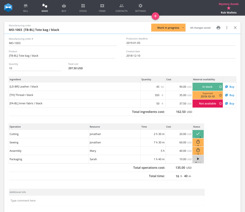 What it looks like for a make to order business to use Katana smart workshop software.