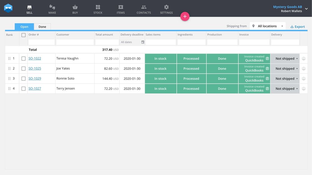 Invoices for all your sales, Shopify, and any other, can be easily pushed to your accounting software under the invoice column.