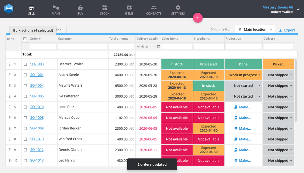 Katana will notify you of how many orders were successfully updated.