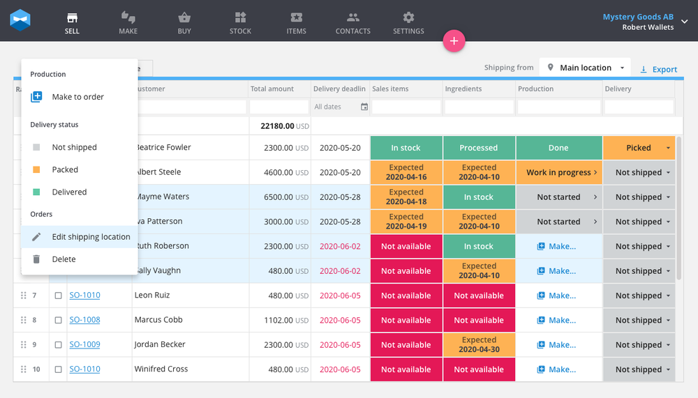 Our bulk select feature allows you to choose which sale orders shipping locations you want to update.