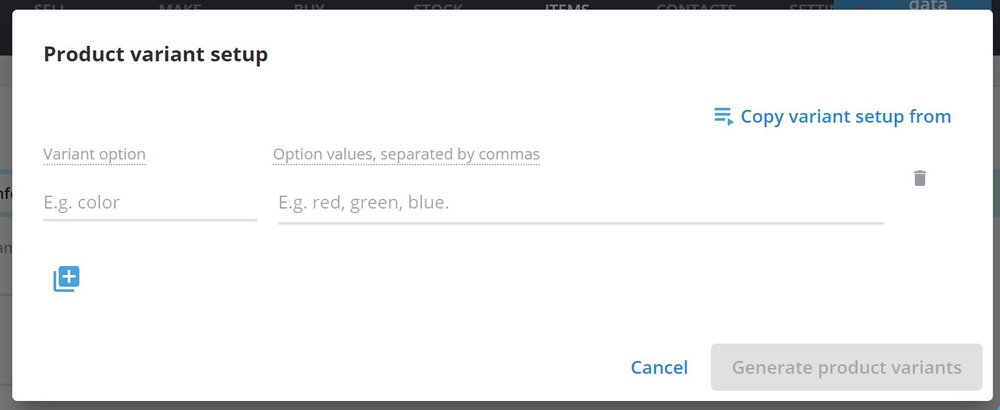 Just like the Shopify multiple variants, Katana can set up multiple variants, but more!