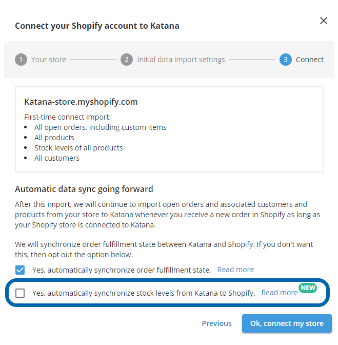 Katana’s stock synchronization is perfect for sellers with Shopify Multiple Stores.