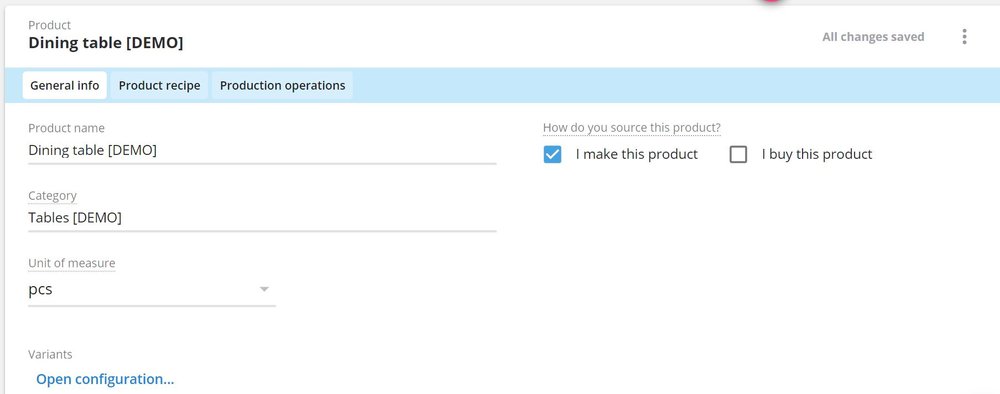 Shopify product variants can be edited once you have imported them over to Katana.